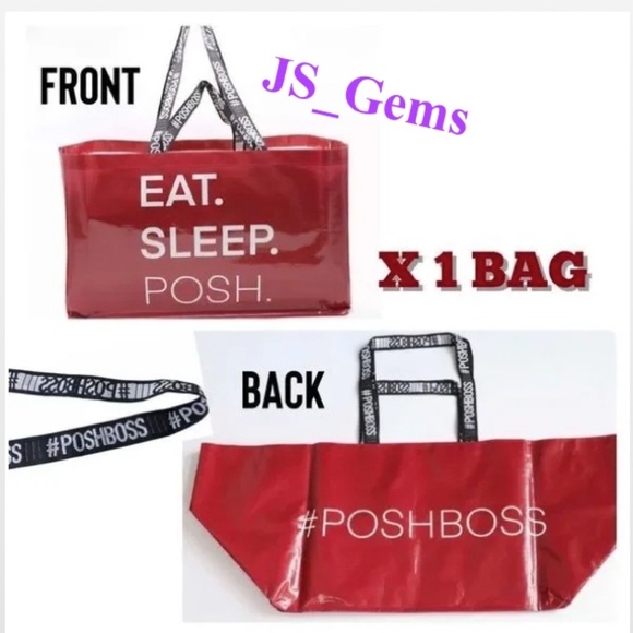New Tote Bag #POSHBOSS Red White Oversized Large Double Handle - Picture 1 of 9